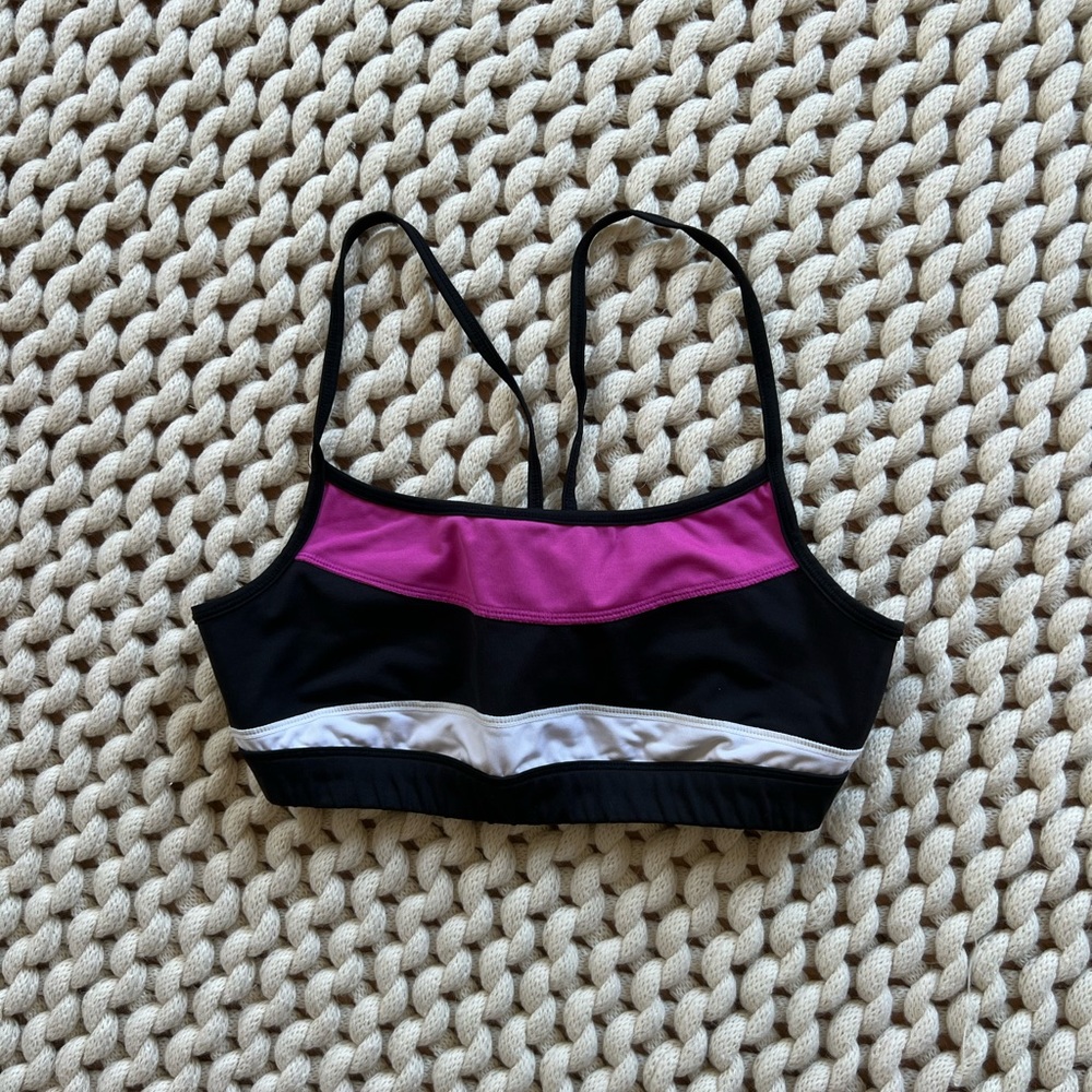 Aerie Fit size large black purple white sports bra